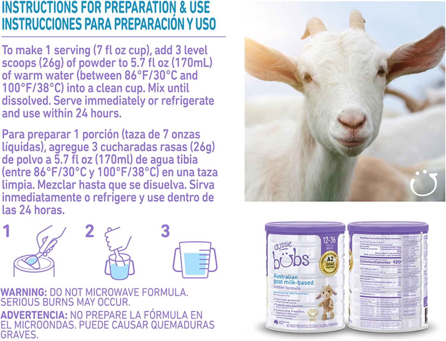 Aussie Bubs Australian Goat Milk-Based Toddler Formula, For Kids 12-36 months, Made with Fresh Goat Milk, 28.2 oz - Image 6